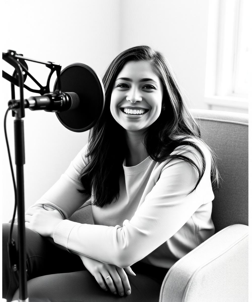Jaci Budreck, founder of CHXX, seated beside a podcast microphone